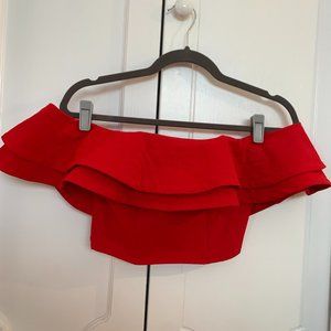 Red Off the Shoulder Corset Cropped Shirt